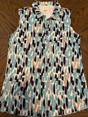 Puma Women’s Sleeveless Polo Tank - Blue, Navy, White, Tan Print